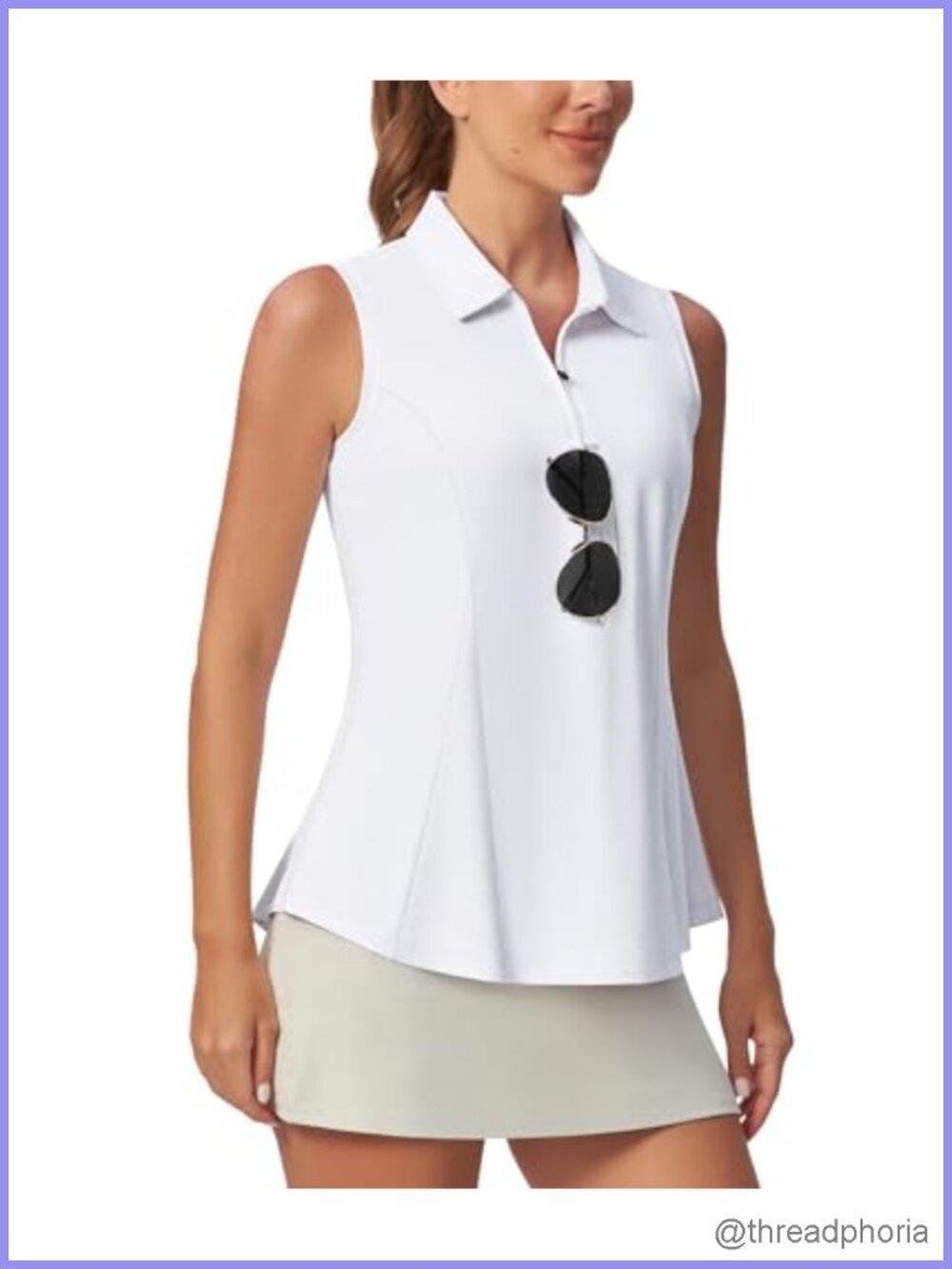 Women's Sleeveless Peplum Golf Polo with SPF 50 Protection and Sunglass Loop